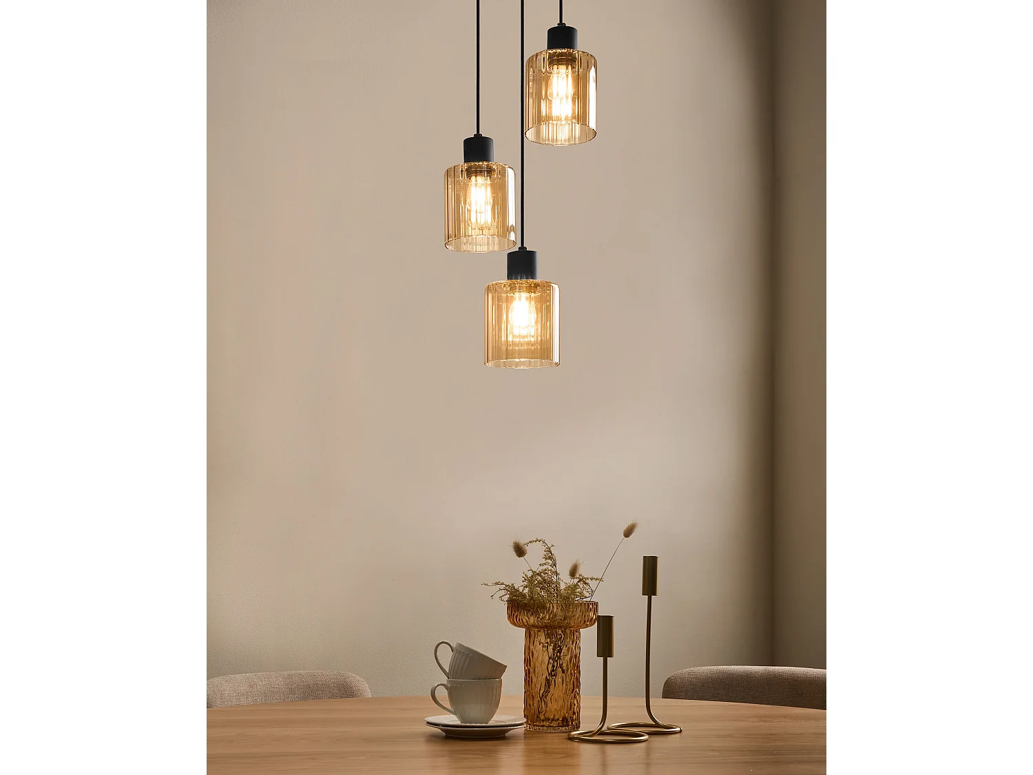 Lampes suspension à 3 lumières KITARE Verre Beige