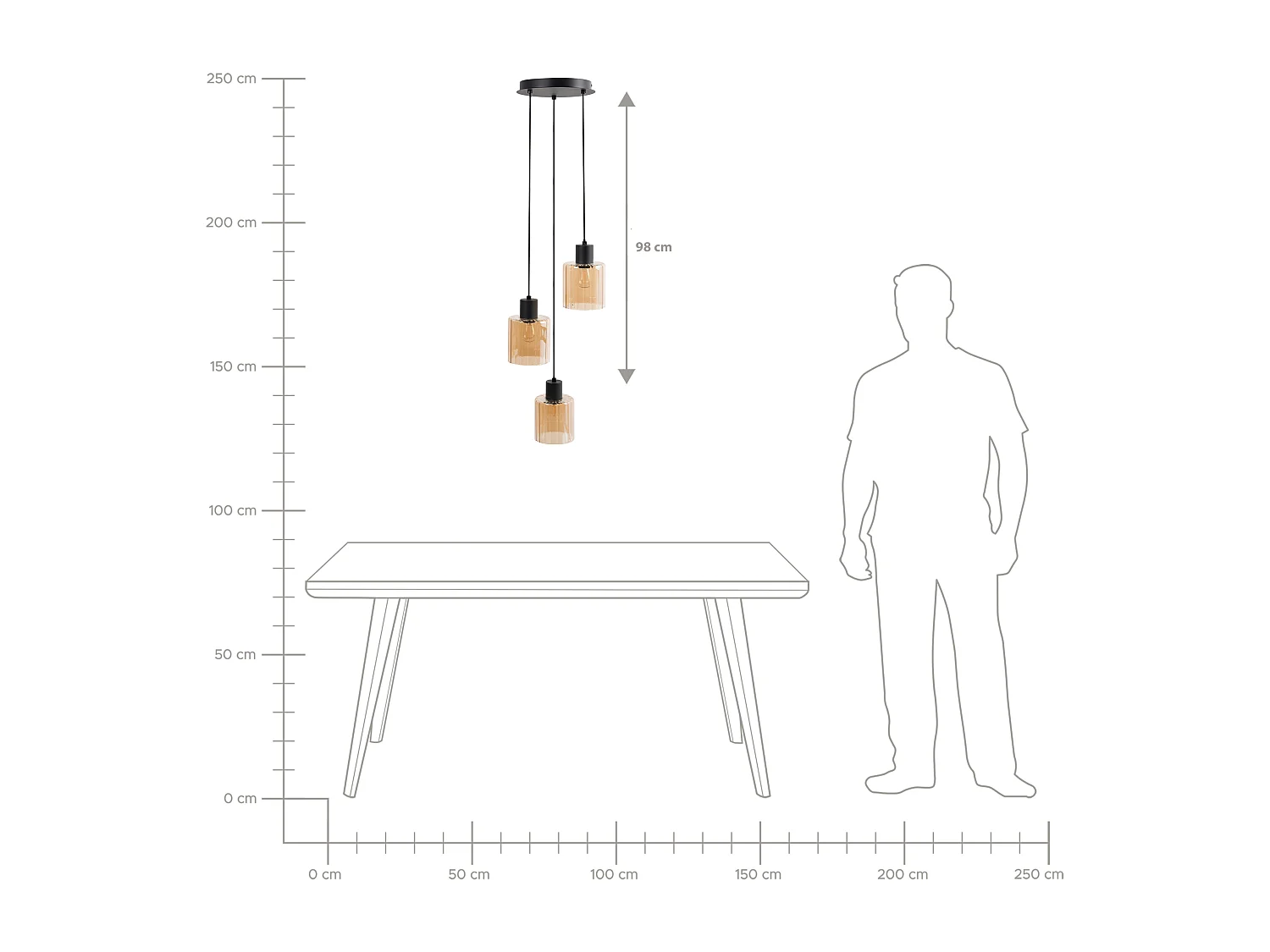 Lampes suspension à 3 lumières KITARE Verre Beige