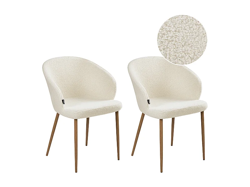 Lot de 2 chaises de salle à manger MASON Bouclé Blanc cassé/marron clair