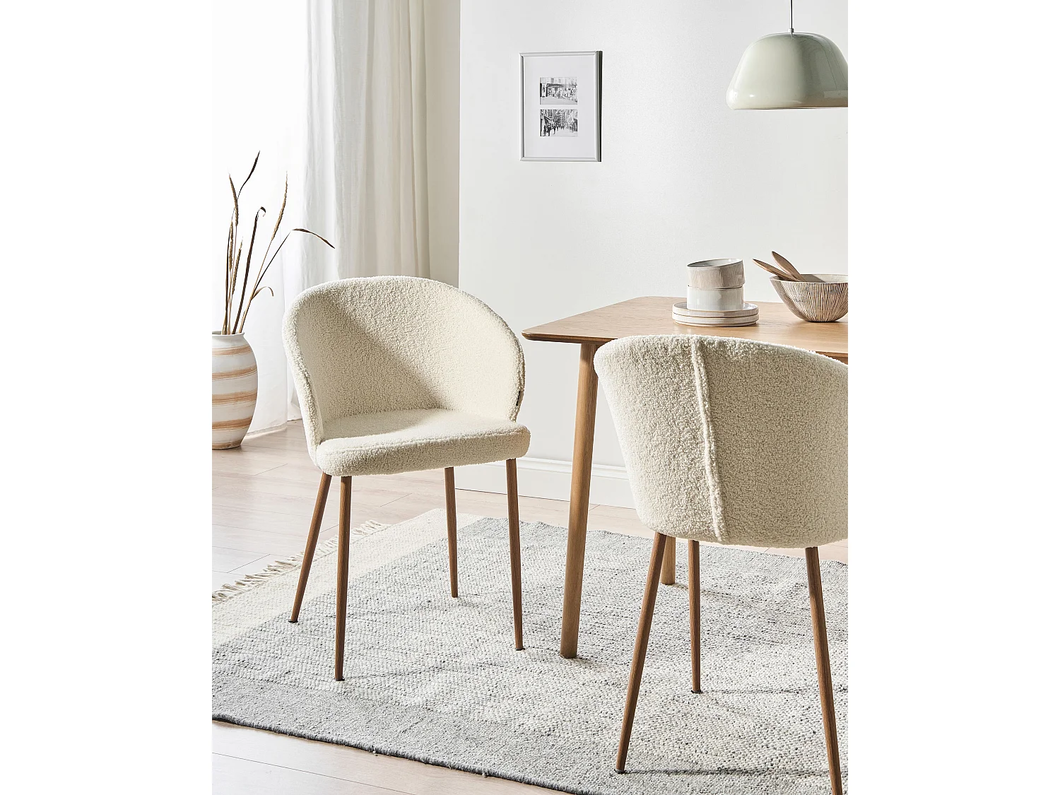 Lot de 2 chaises de salle à manger MASON Bouclé Blanc cassé/marron clair