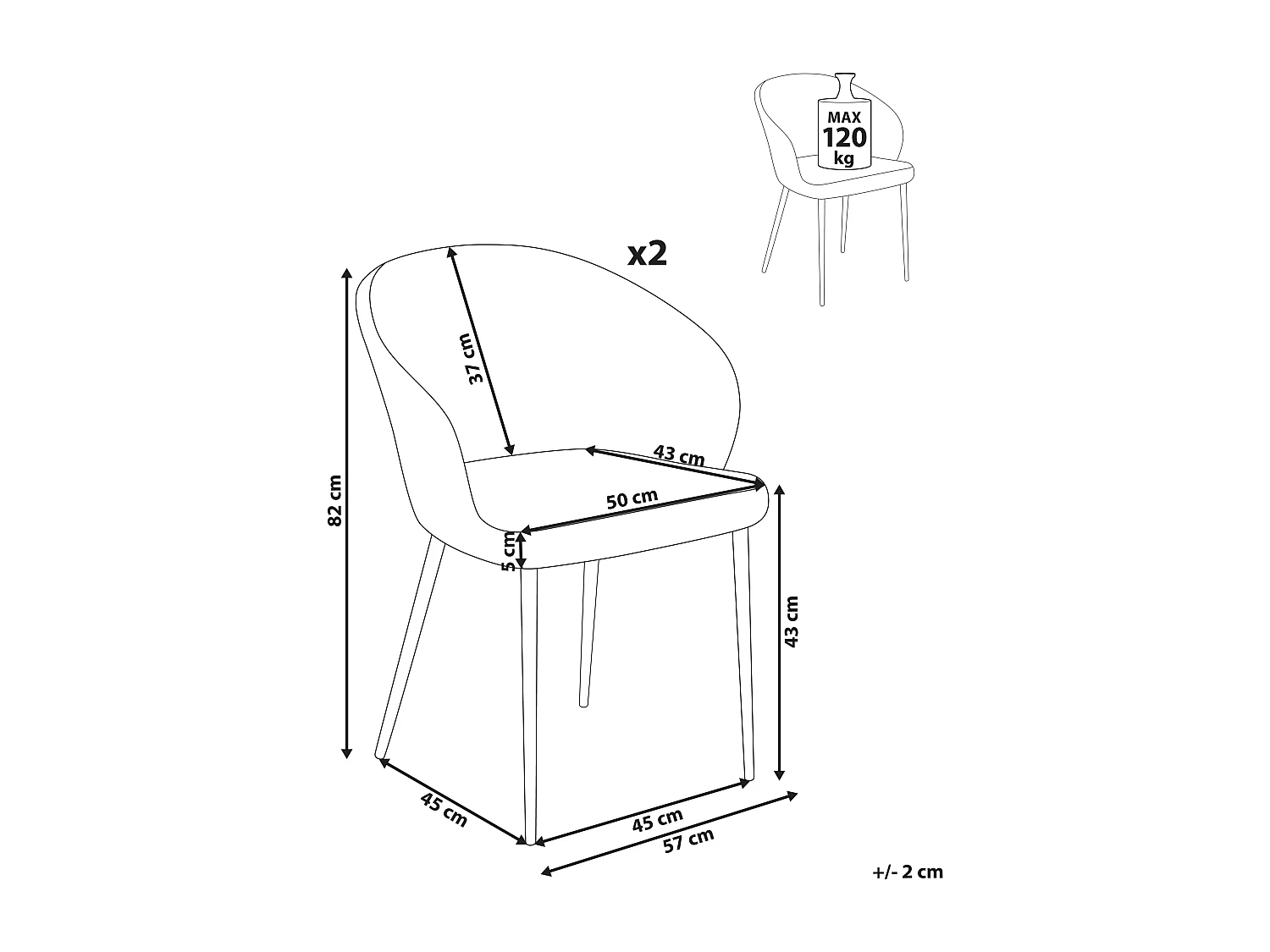 Lot de 2 chaises de salle à manger MASON Bouclé Blanc cassé/marron clair