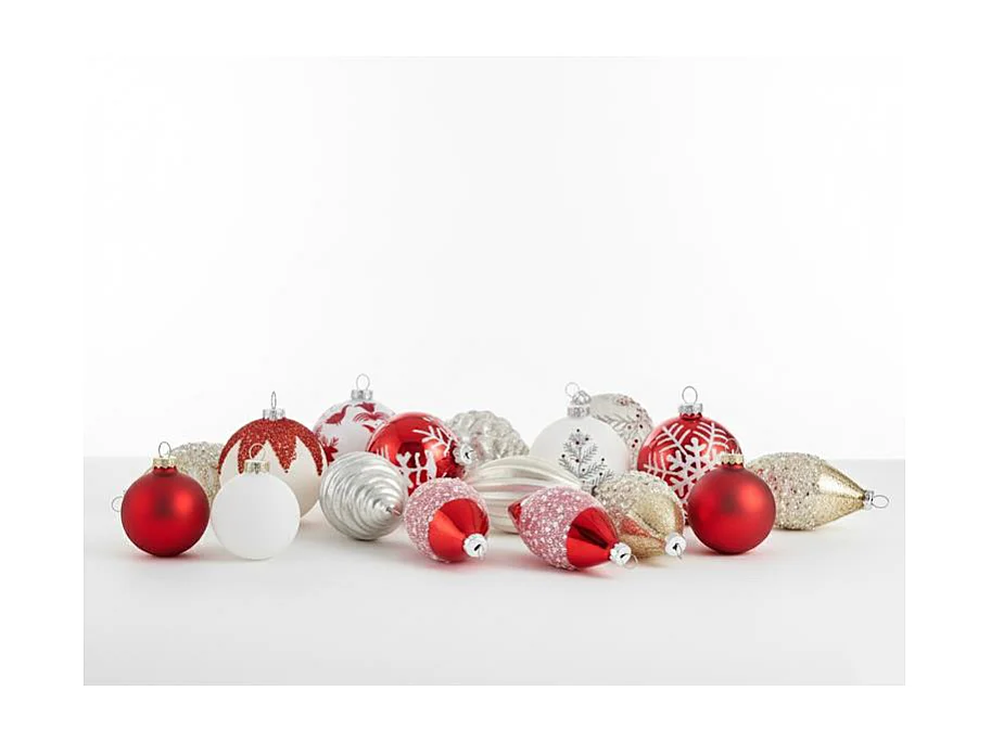 Lot de 50 boules SNOWFLAKE Verre Rouge/blanc