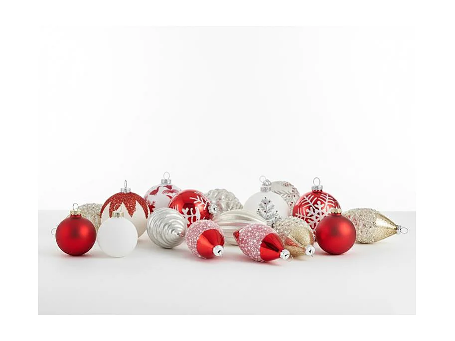 Lot de 50 boules SNOWFLAKE Verre Rouge/blanc