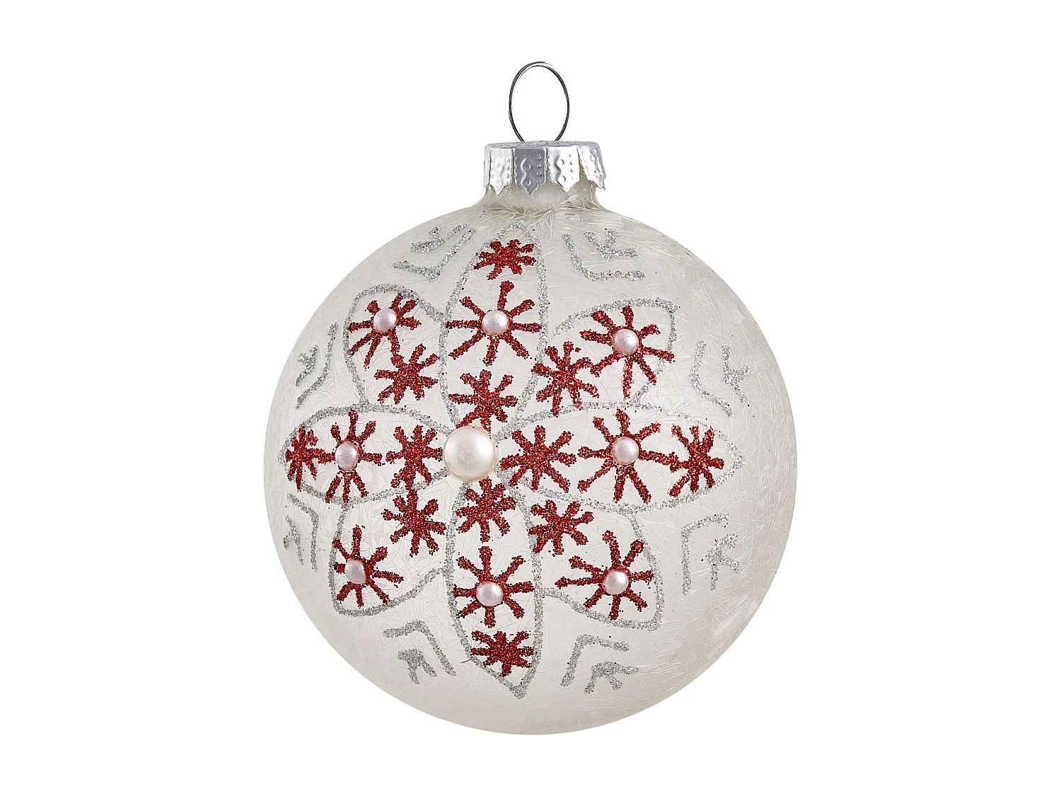 Lot de 50 boules SNOWFLAKE Verre Rouge/blanc