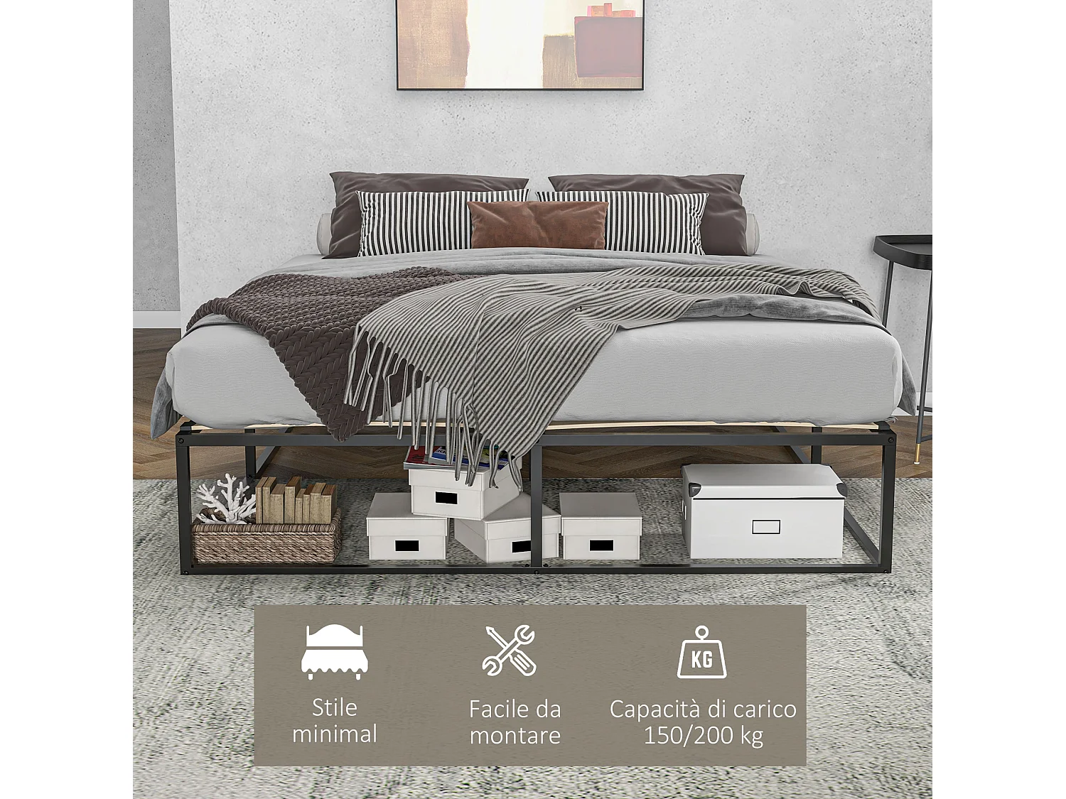 Struttura letto con doghe in compensato e spazio contenitore