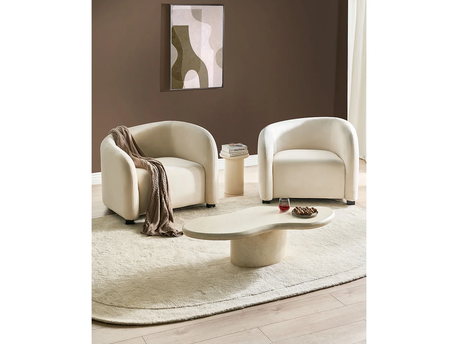 Lot de 2 fauteuils VELTADA Velours Blanc cassé