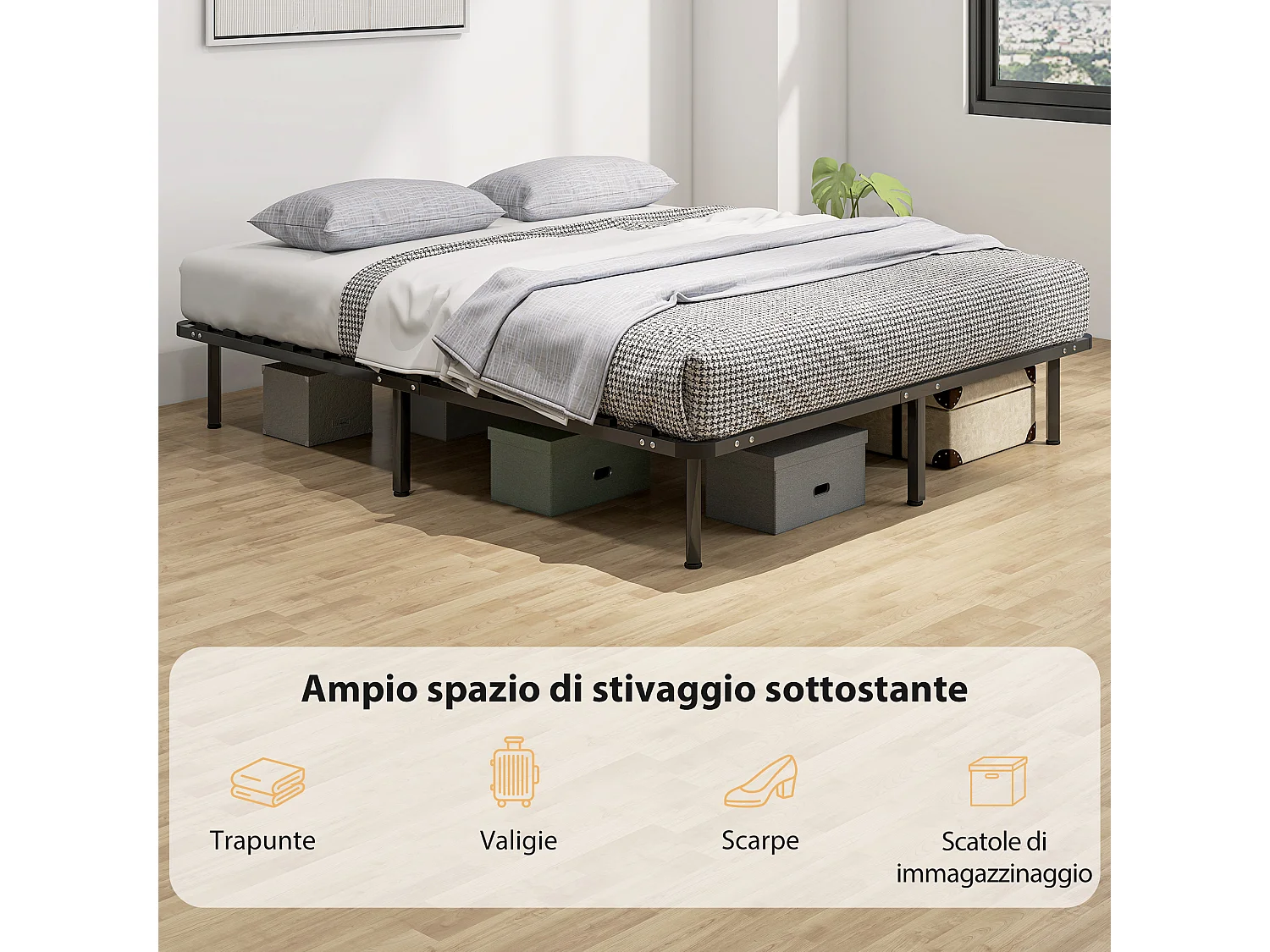 Letto matrimoniale a 28 doghe con spazio inferiore 190x160x31 cm