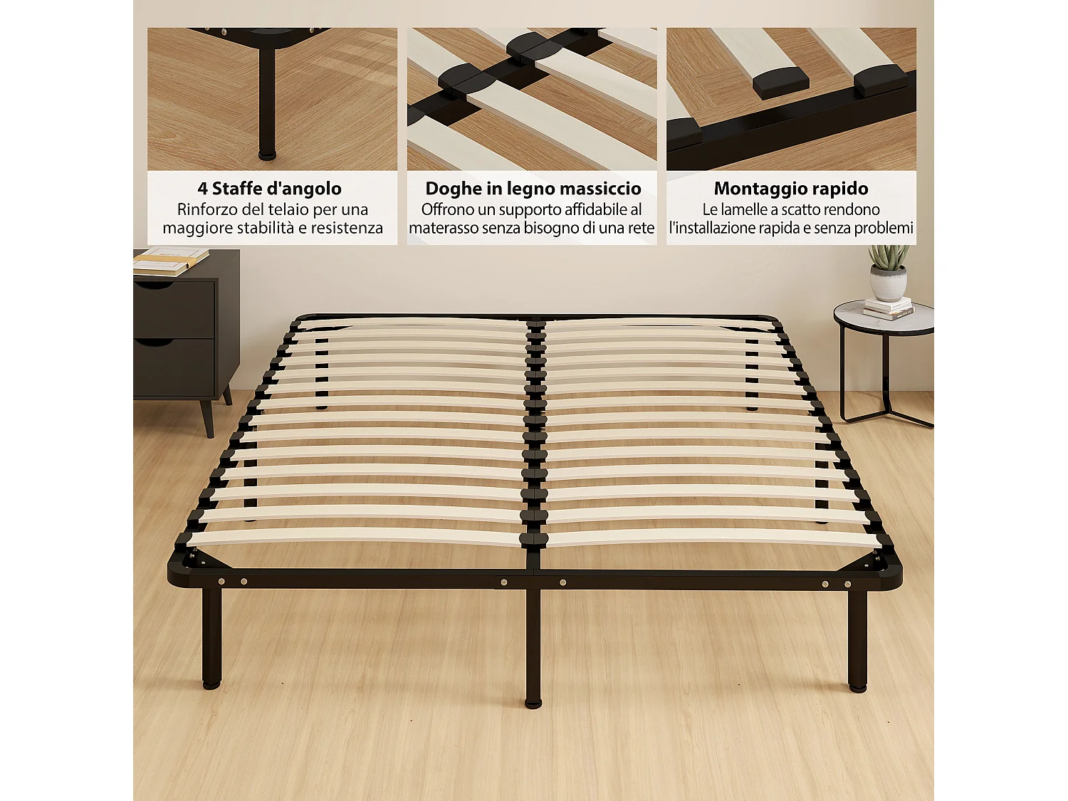 Letto matrimoniale a 28 doghe con spazio inferiore 190x160x31 cm