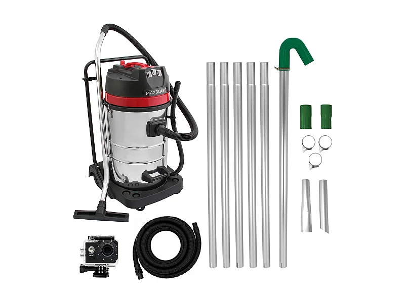 80L Nass- & Trocken Industriestaubsauger mit Dachrinnenstangen, 5m Schlauch und Kamera