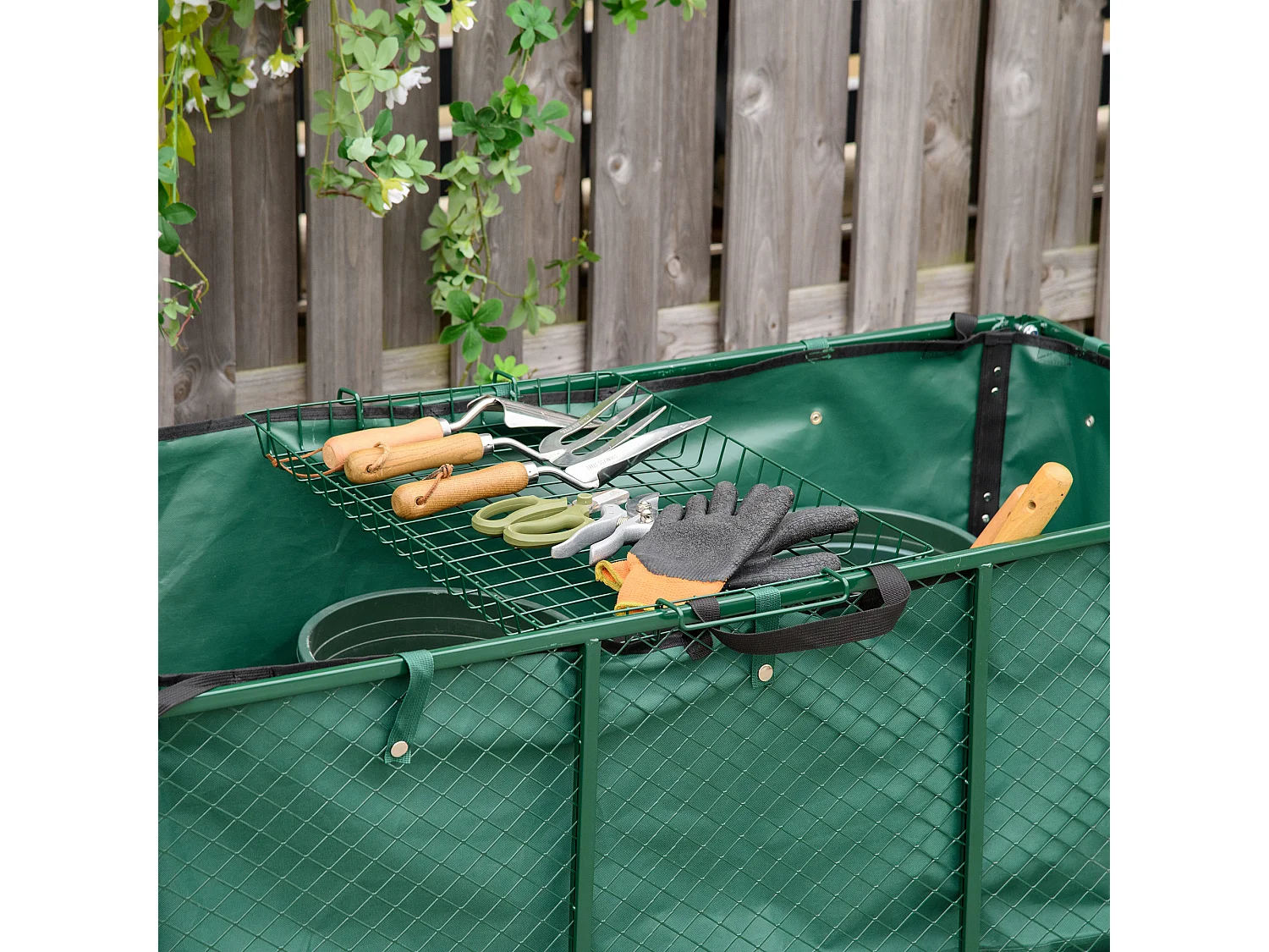 Carrello da giardino 342l con maniglia pareti laterali ribaltabili e 4 ruote