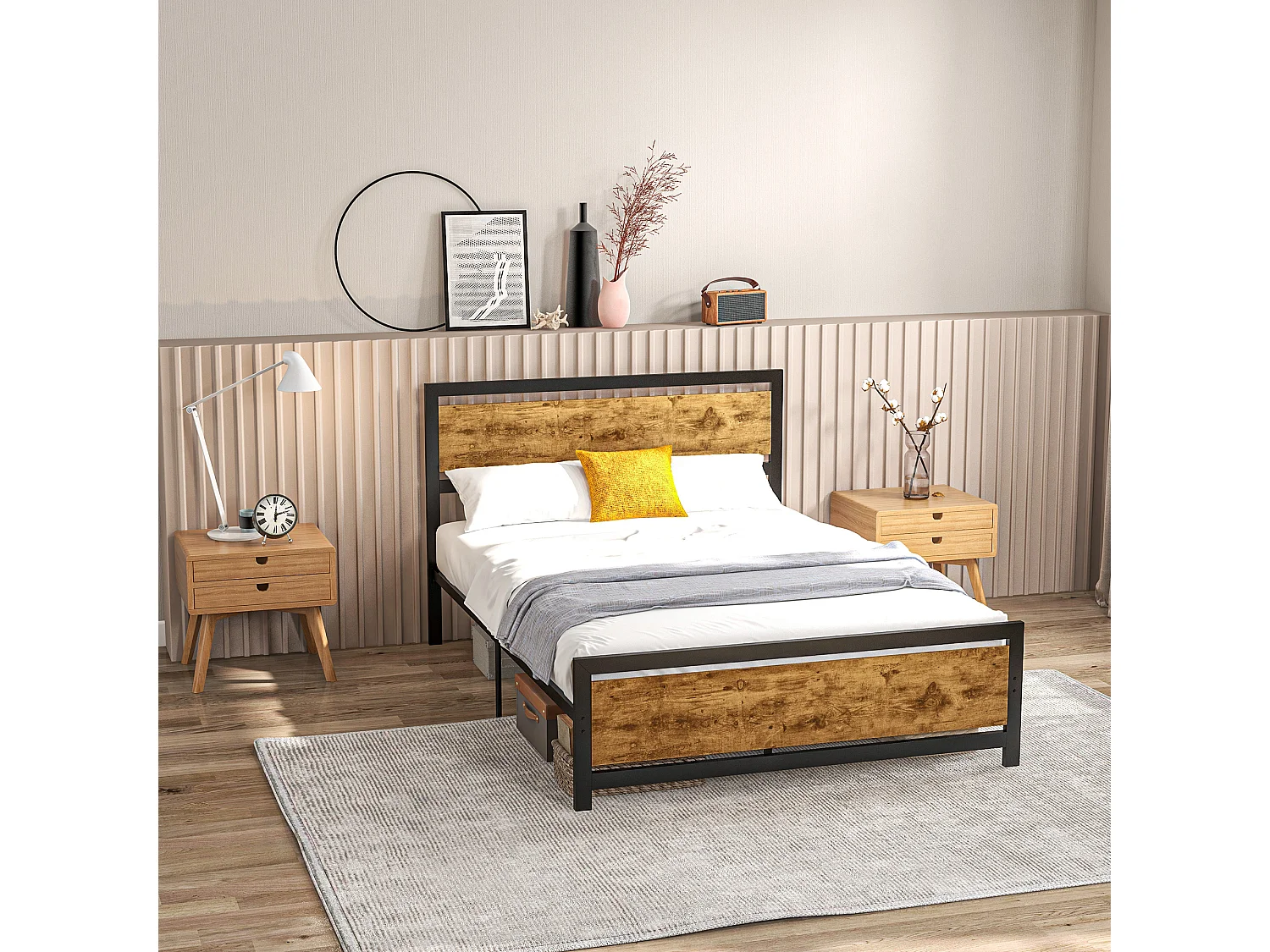 Letto 1 piazza e mezza con doghe in stile industriale 140x200cm
