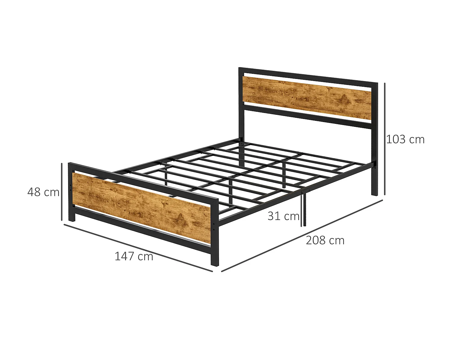 Letto 1 piazza e mezza con doghe in stile industriale 140x200cm