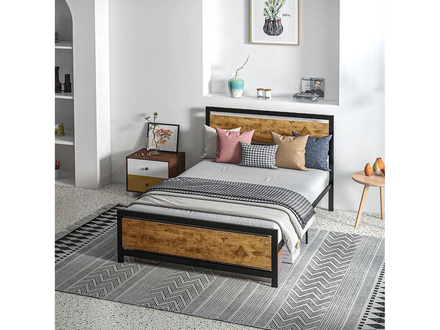 Letto 1 piazza e mezza con doghe in stile industriale 140x200cm