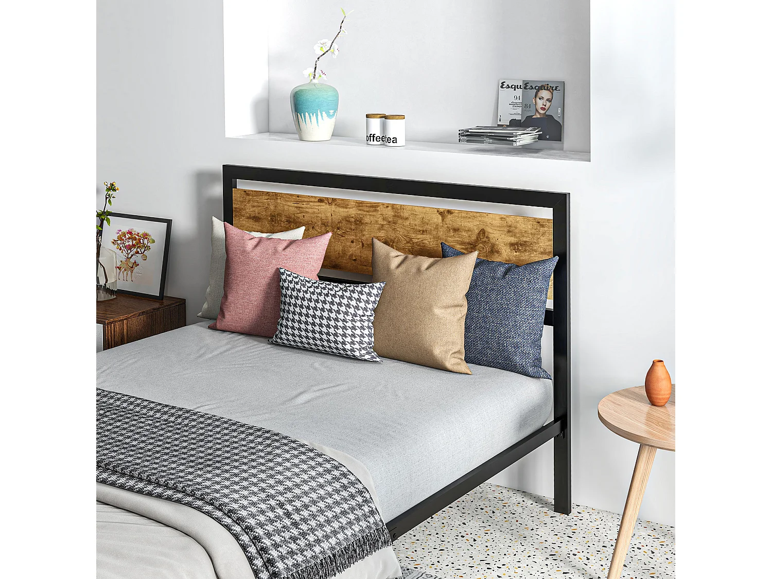 Letto 1 piazza e mezza con doghe in stile industriale 140x200cm