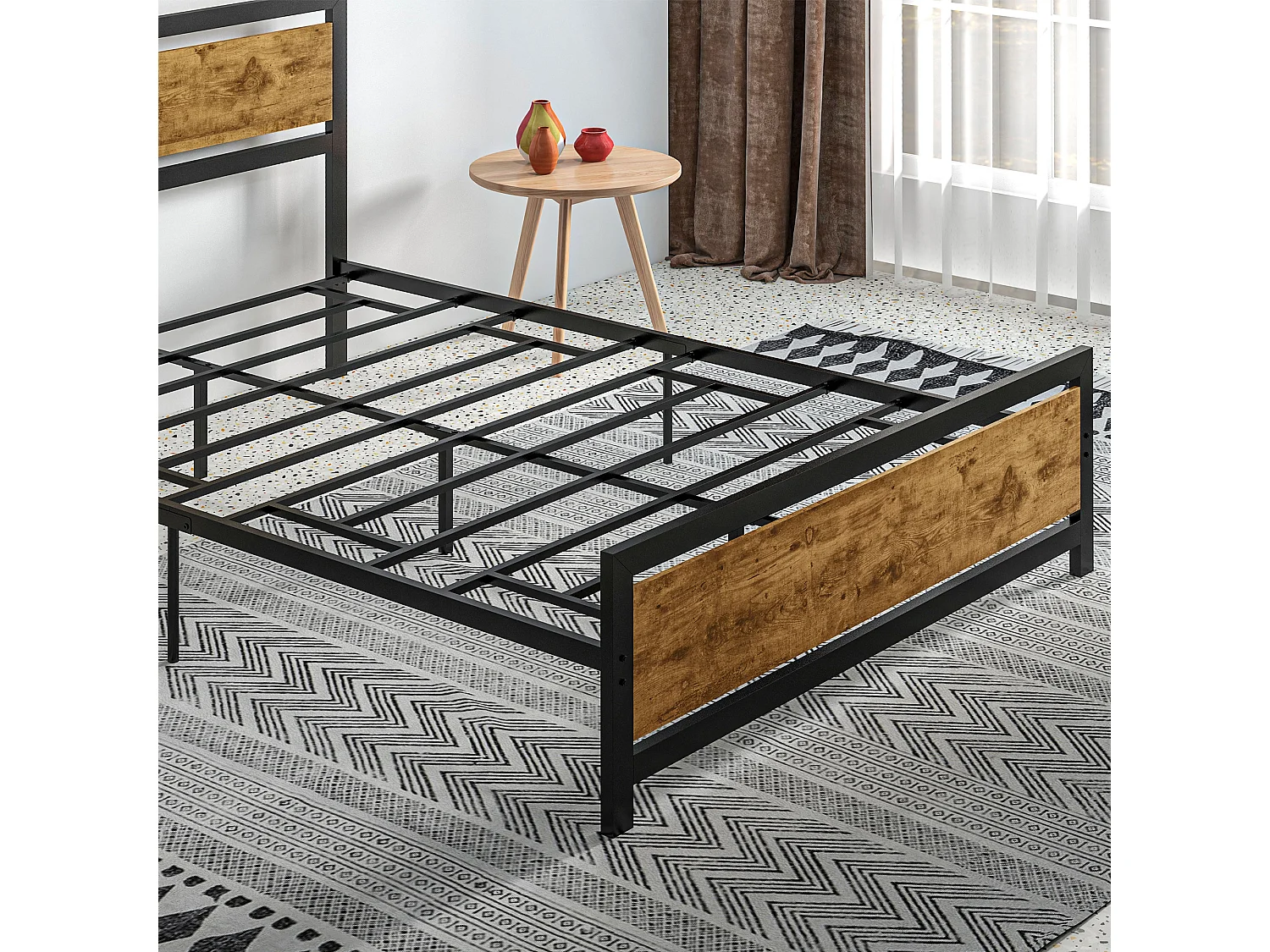 Letto 1 piazza e mezza con doghe in stile industriale 140x200cm