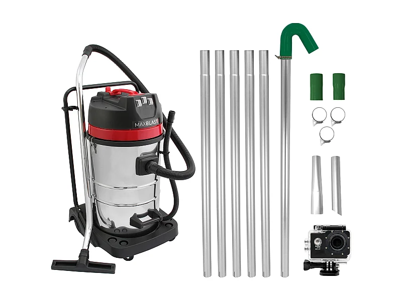 Kit de Limpieza de Canalones con Aspiradora 80L, Tubos Extensibles 7.2m y Cámara 4K