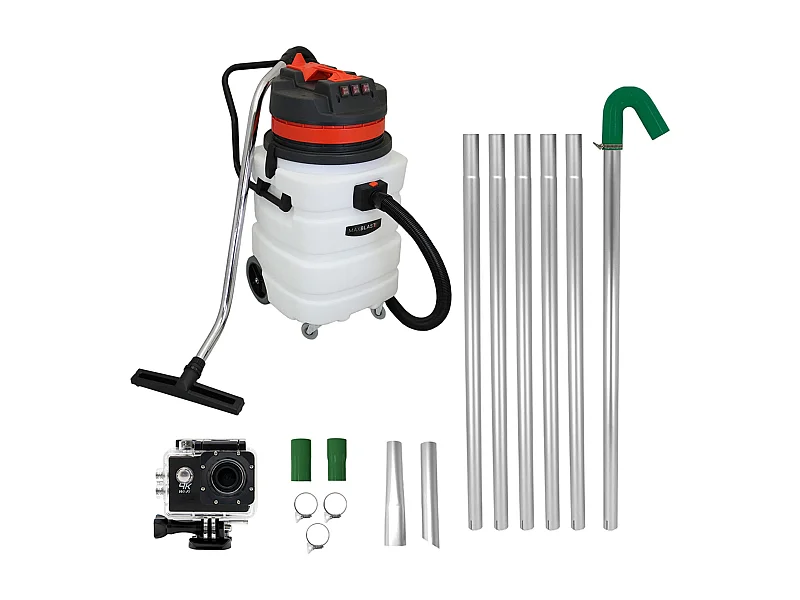 Kit de Limpeza de Calhas com Aspirador 90 L, Tubos Extensíveis e Câmara 4K