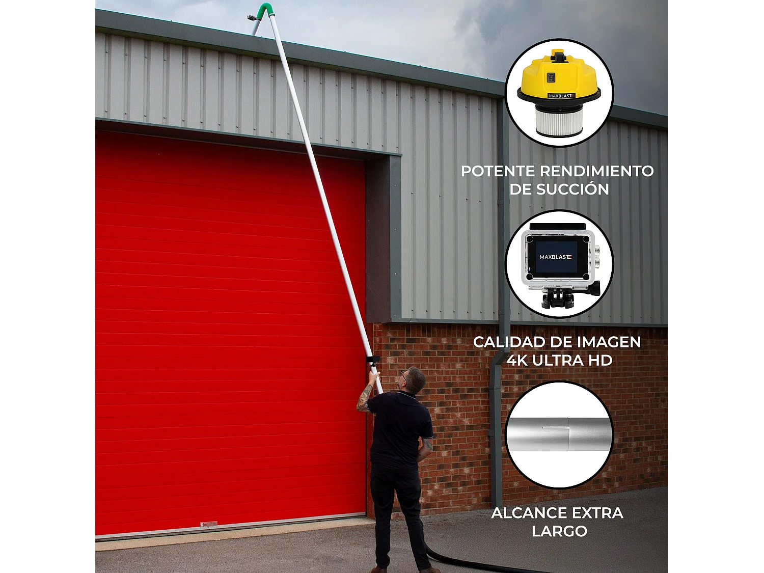 MAXBLAST Lot de Aspirateur Industriel 30 L, Perche Pour Gouttières & Caméra d'Inspection