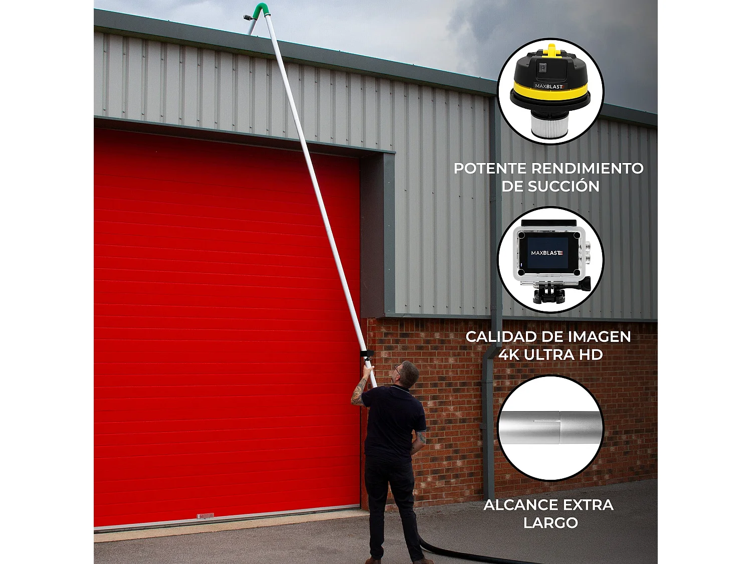 MAXBLAST Lot de Aspirateur Industriel 60 L, Perche Pour Gouttières & Caméra d'Inspection