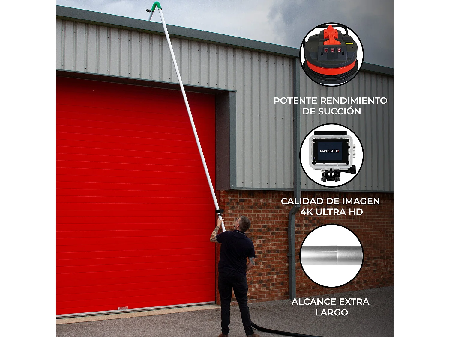 90L Nat- en Droog Stofzuiger met Dakgootstofzuigerstangen, 5m Vacuümslang & Camera