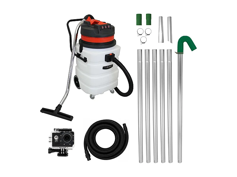 Kit de Limpieza de Canalones con Aspiradora 90L (Manguera de 5m), Tubos Extensibles y Cámara 4K