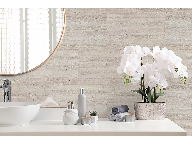 panneaux muraux douche - dalle pvc dumawall+ travertino 37,5 cm ht x 65 cm lg - lot de 8 plaques - 1,95 m2