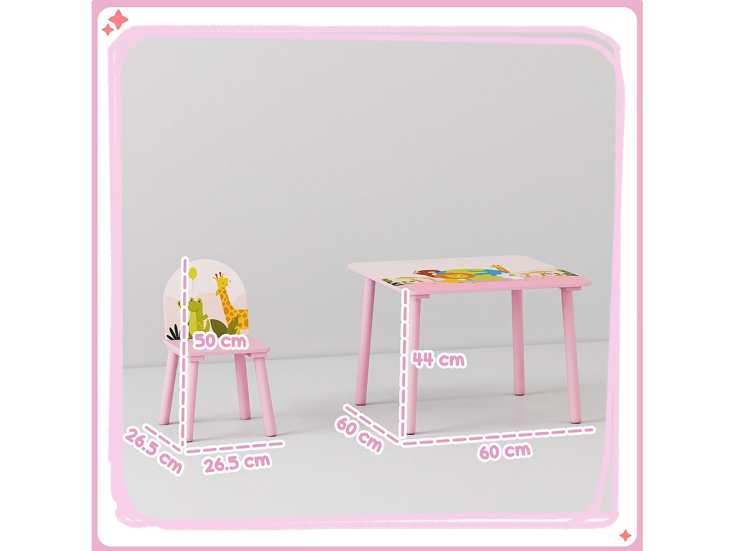 Set tavolo e sedie per bambini 3-8 anni con bordi arrotondati rosa