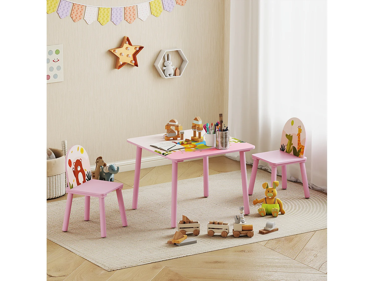 Set tavolo e sedie per bambini 3-8 anni con bordi arrotondati rosa