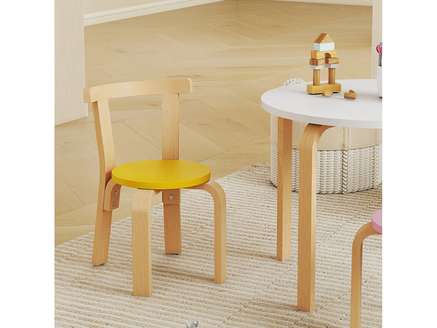 Set tavolo e sedie per bambini 3-8 anni 5 pz in legno multicolore