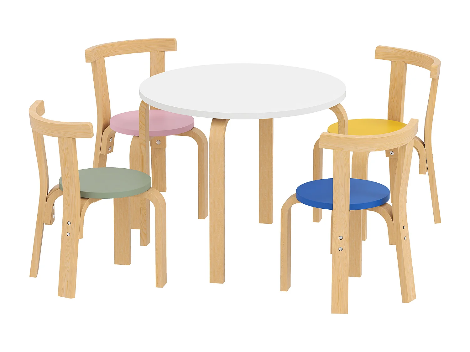Set tavolo e sedie per bambini 3-8 anni 5 pz in legno multicolore