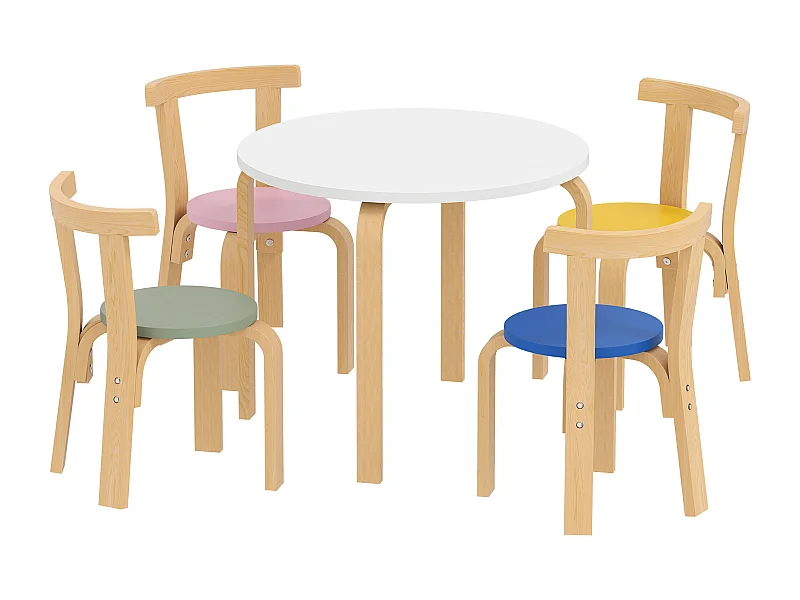 Set tavolo e sedie per bambini 3-8 anni 5 pz in legno multicolore