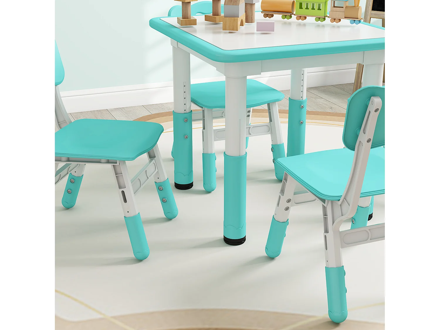 Set tavolo e sedie per bambini 5 pz in legno e pp verde