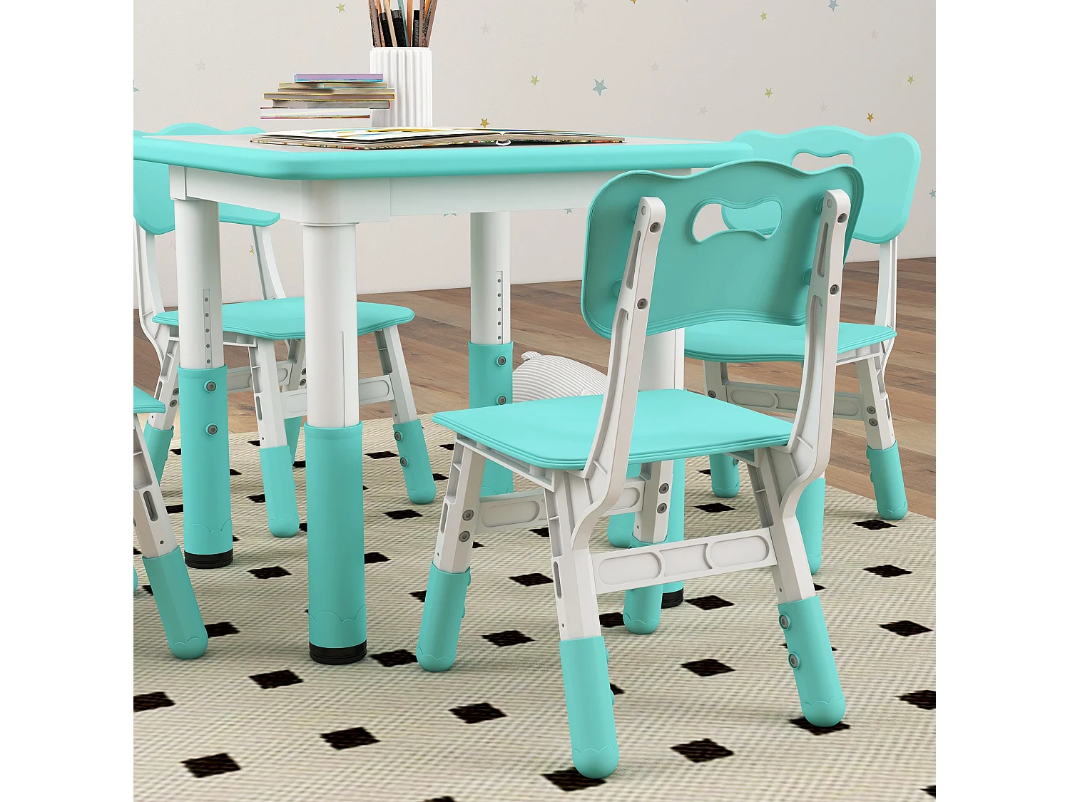 Set tavolo e sedie per bambini 5 pz in legno e pp verde