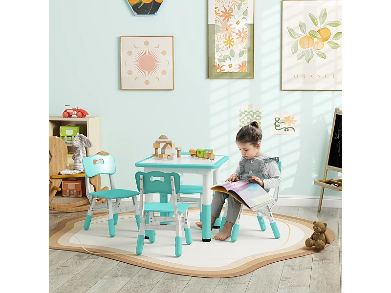 Set tavolo e sedie per bambini 5 pz in legno e pp verde