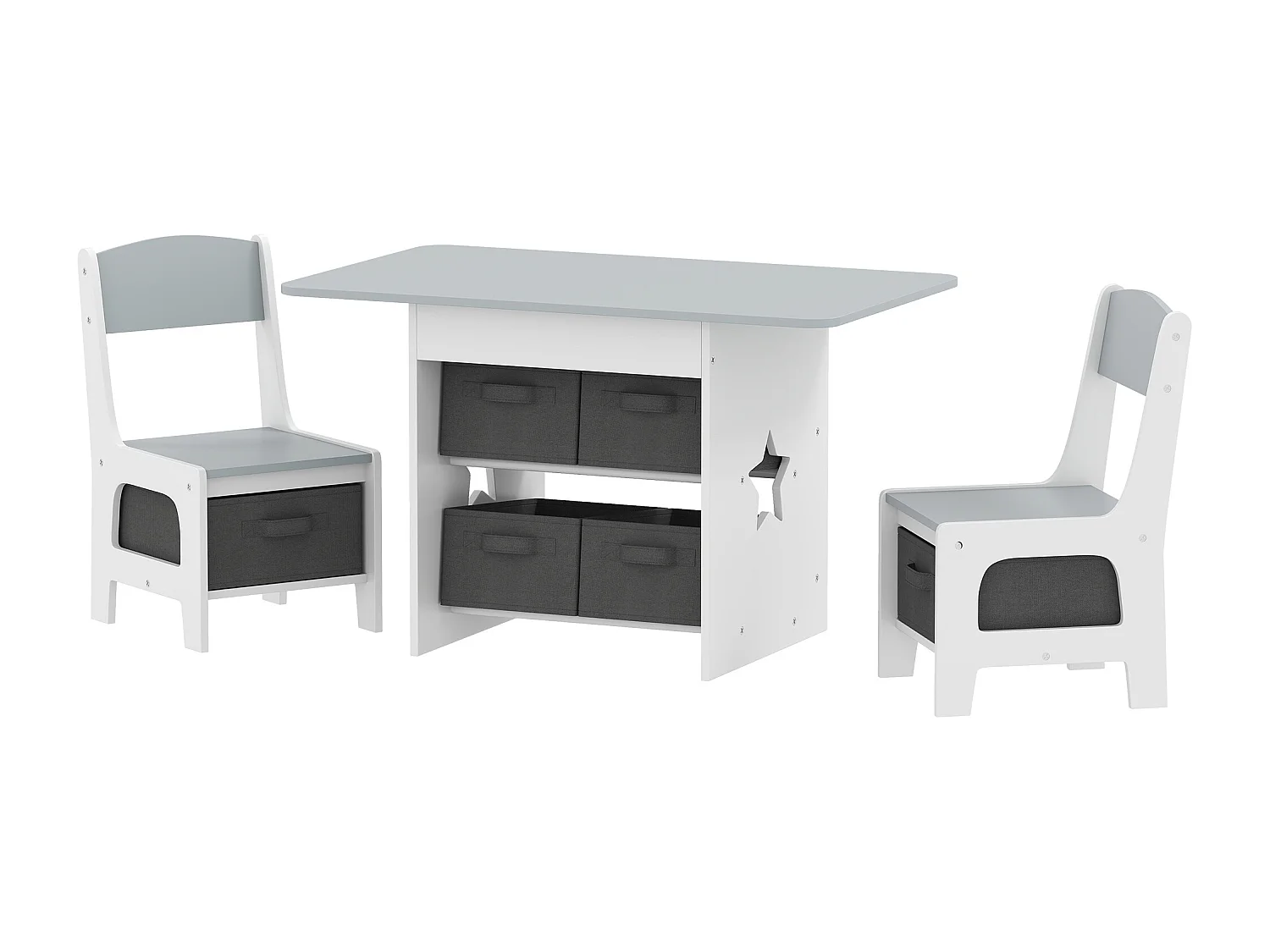 Set tavolo e sedie per bambini 3-8 anni con 6 cassetti grigio e bianco