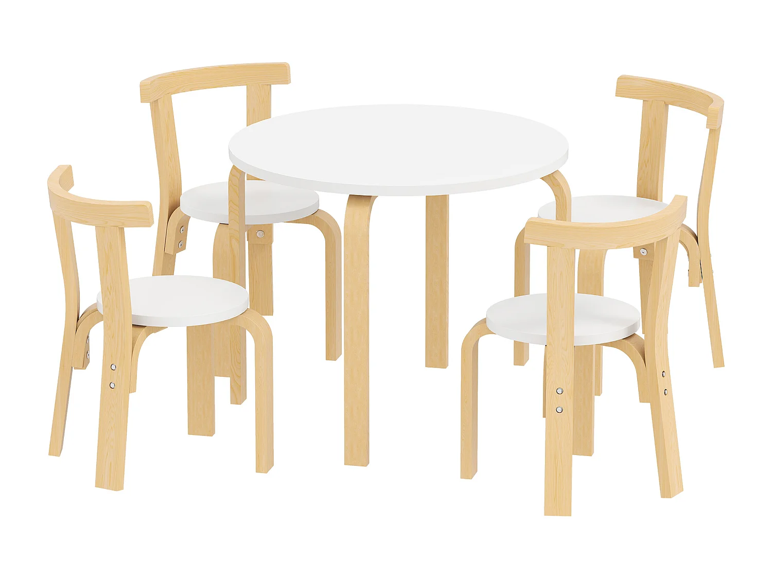 Set tavolo e sedie per bambini 3-8 anni 5 pz in legno bianco