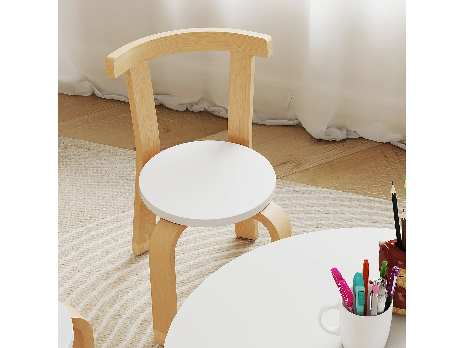 Set tavolo e sedie per bambini 3-8 anni 5 pz in legno bianco