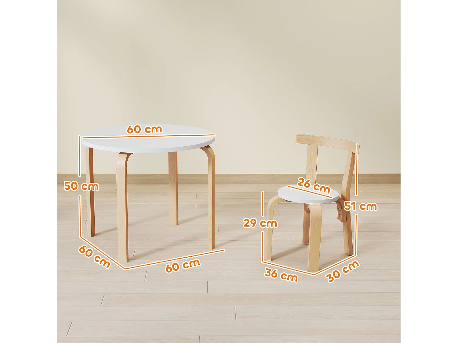 Set tavolo e sedie per bambini 3-8 anni 5 pz in legno bianco