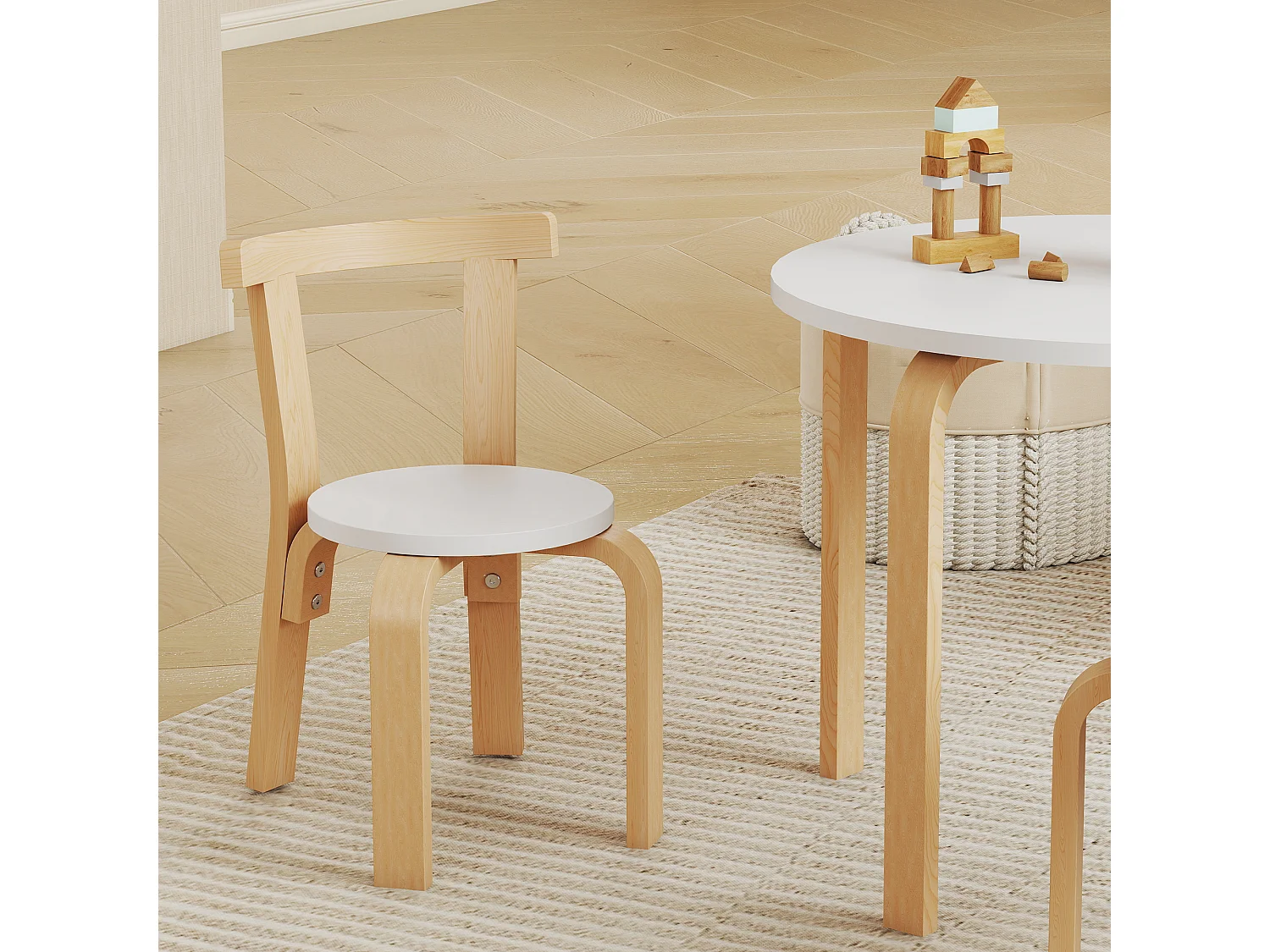 Set tavolo e sedie per bambini 3-8 anni 5 pz in legno bianco