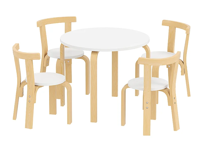 Set tavolo e sedie per bambini 3-8 anni 5 pz in legno bianco