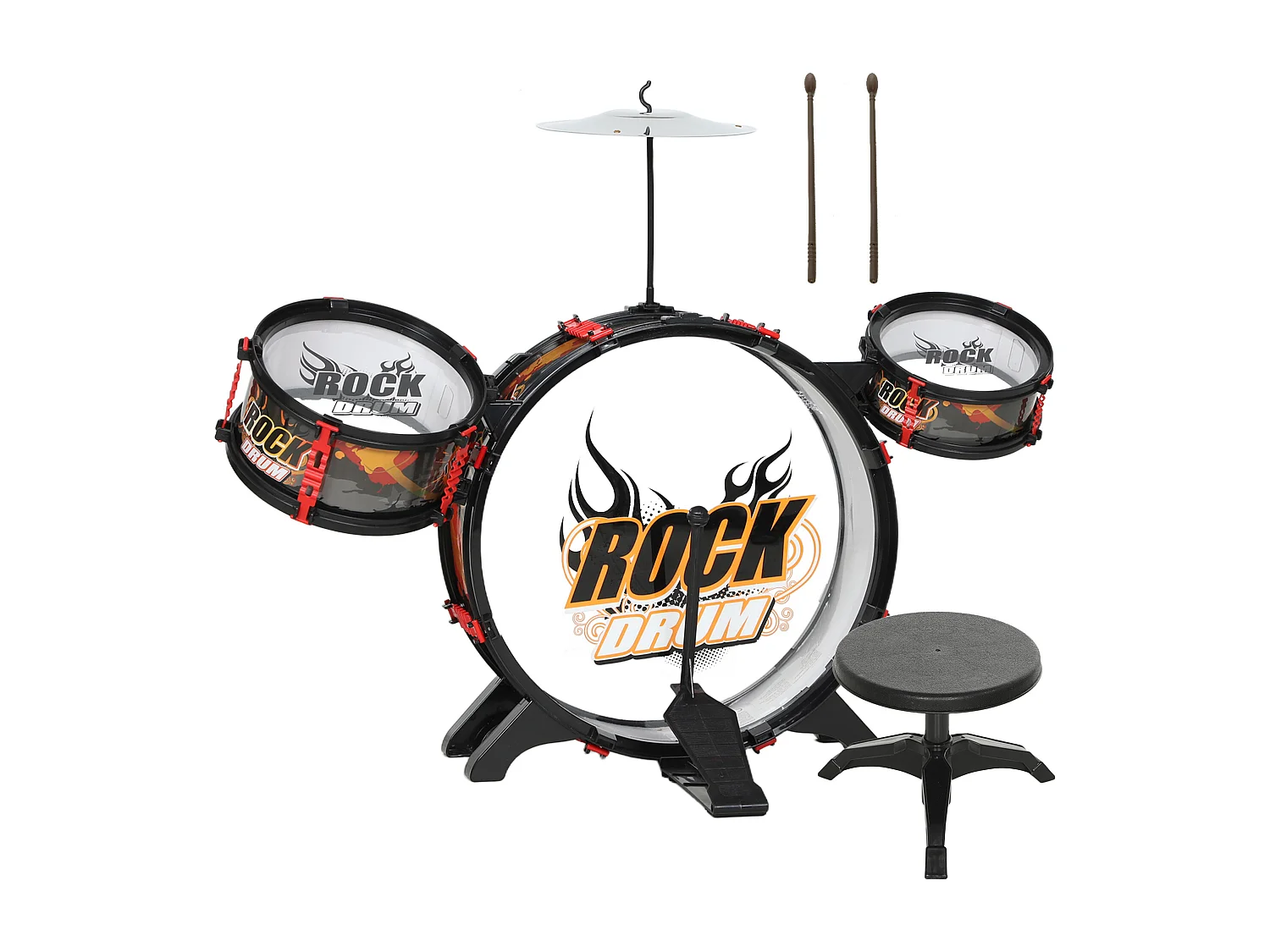 Set batteria giocattolo per bambini 3-6 anni con sgabello