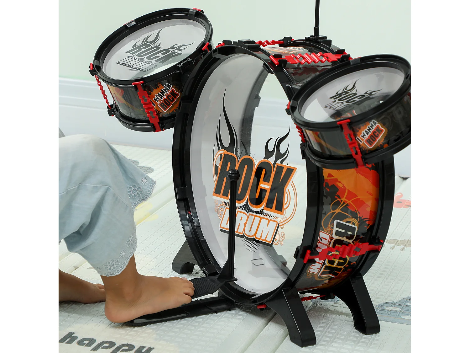 Set batteria giocattolo per bambini 3-6 anni con sgabello