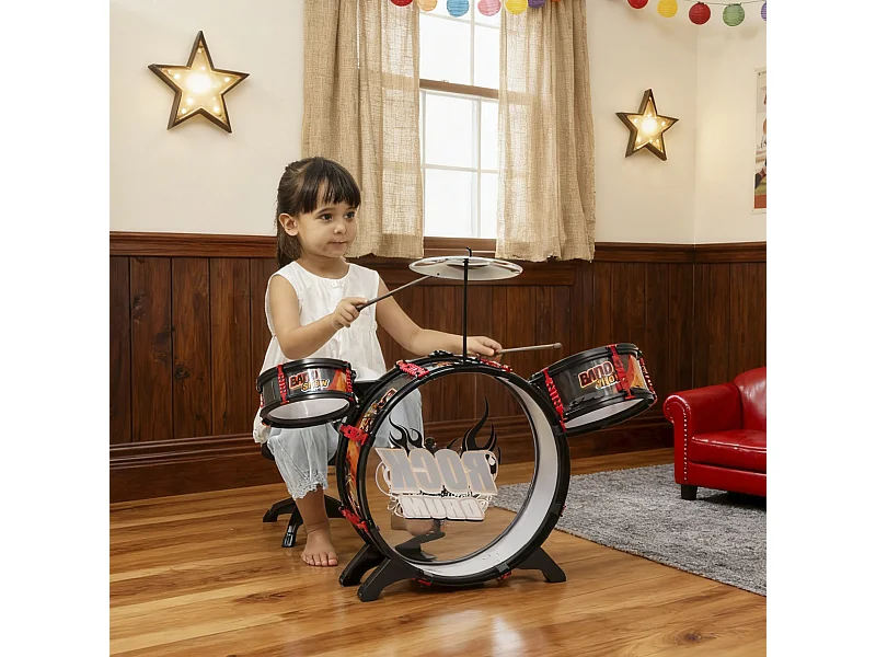 Set batteria giocattolo per bambini 3-6 anni con sgabello