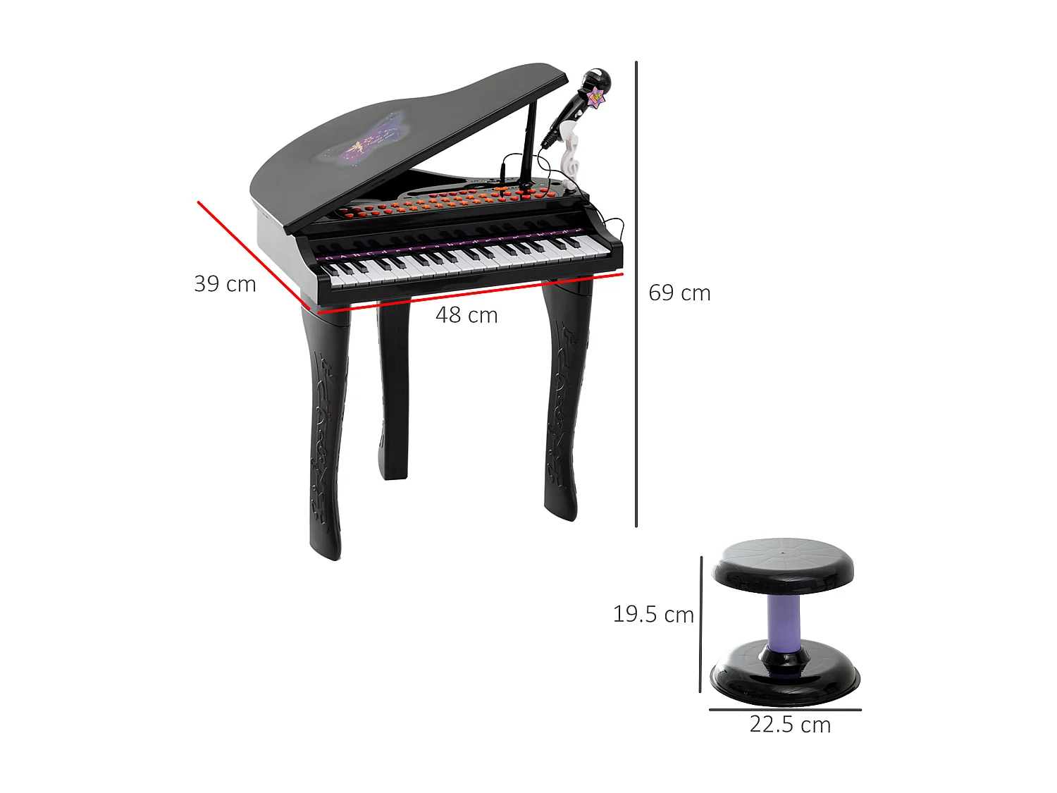 Pianoforte elettrico giocattolo per bambini abs nero
