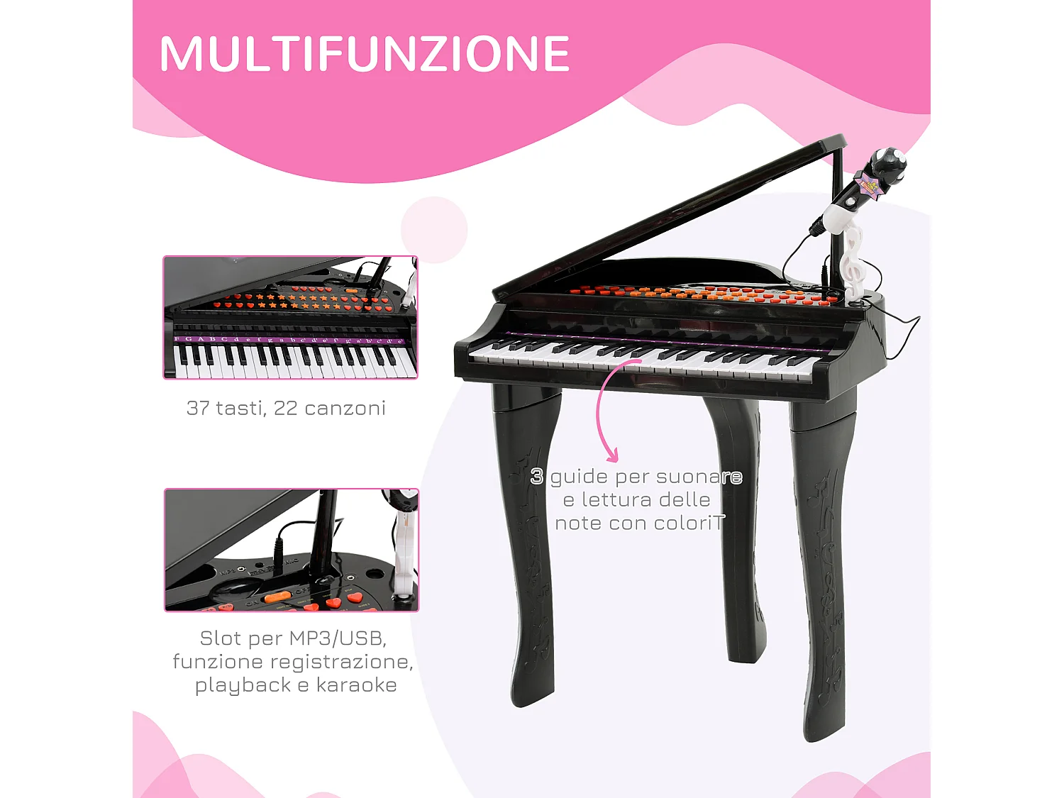 Pianoforte elettrico giocattolo per bambini abs nero