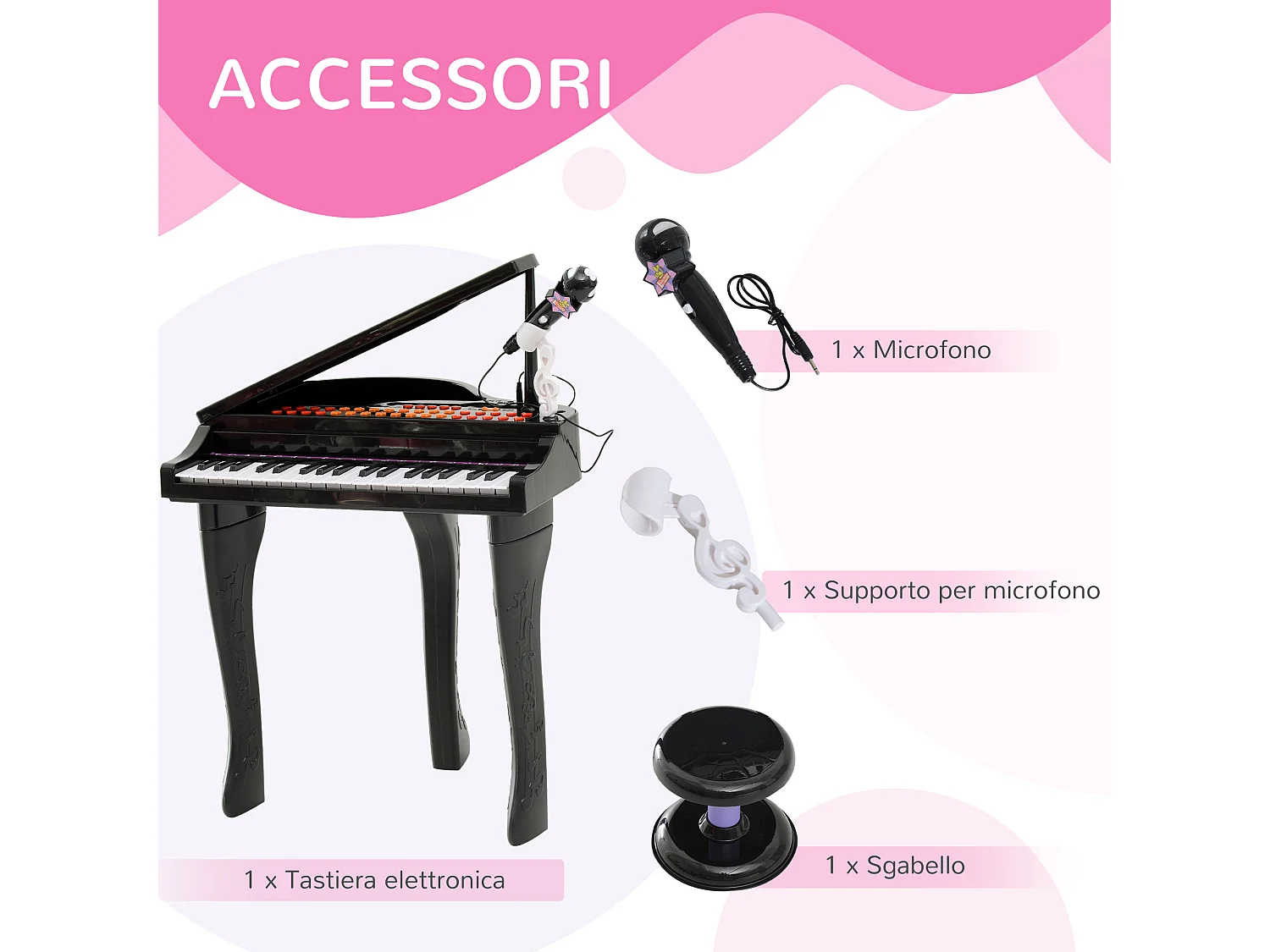 Pianoforte elettrico giocattolo per bambini abs nero