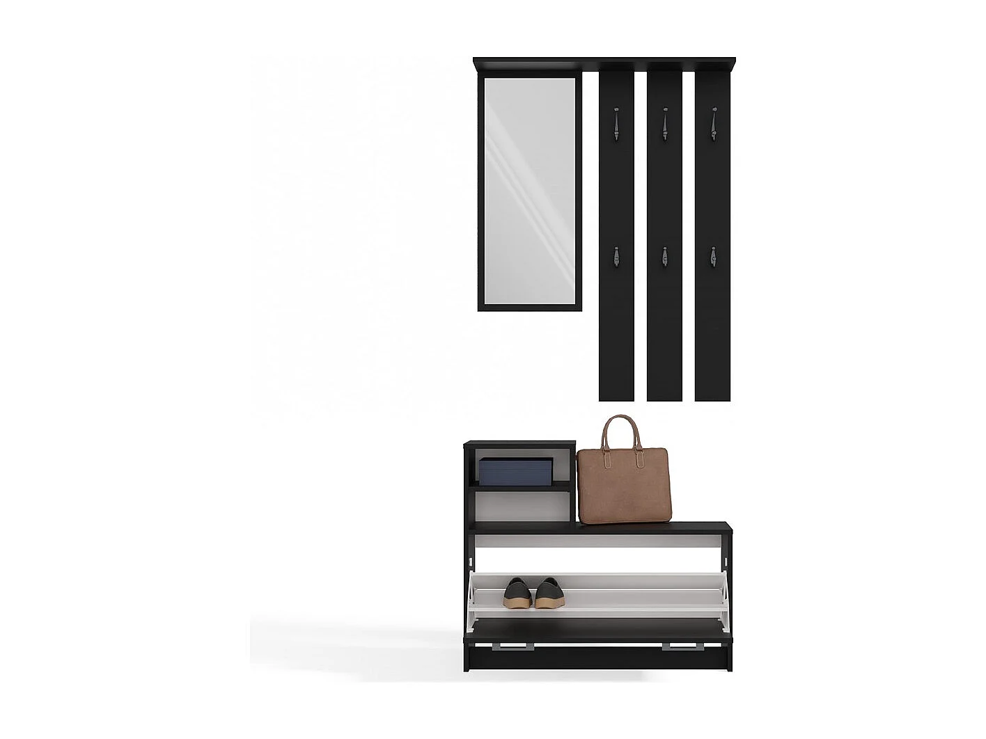 Garderoba Vera | Czarna |  85x24x180 cm| Wieszak, Lustro, Szafka na Obuwie