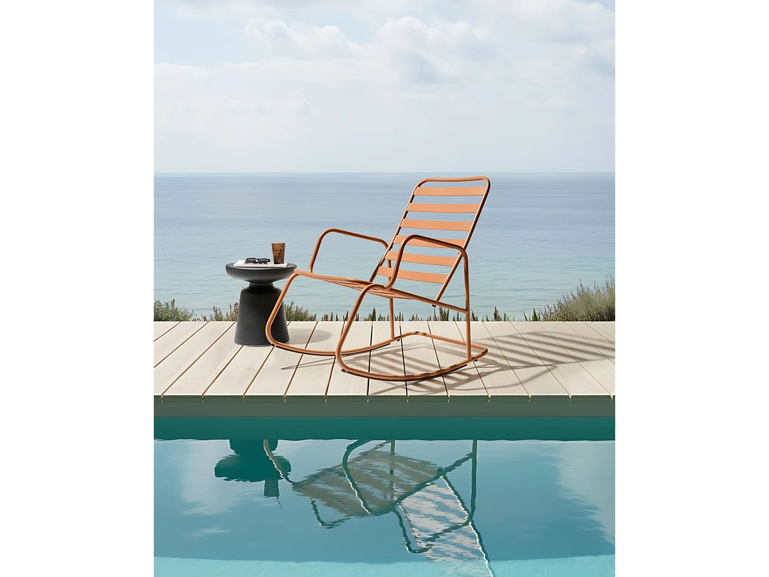 Fauteuil à bascule de jardin TURI Métal Marron doré