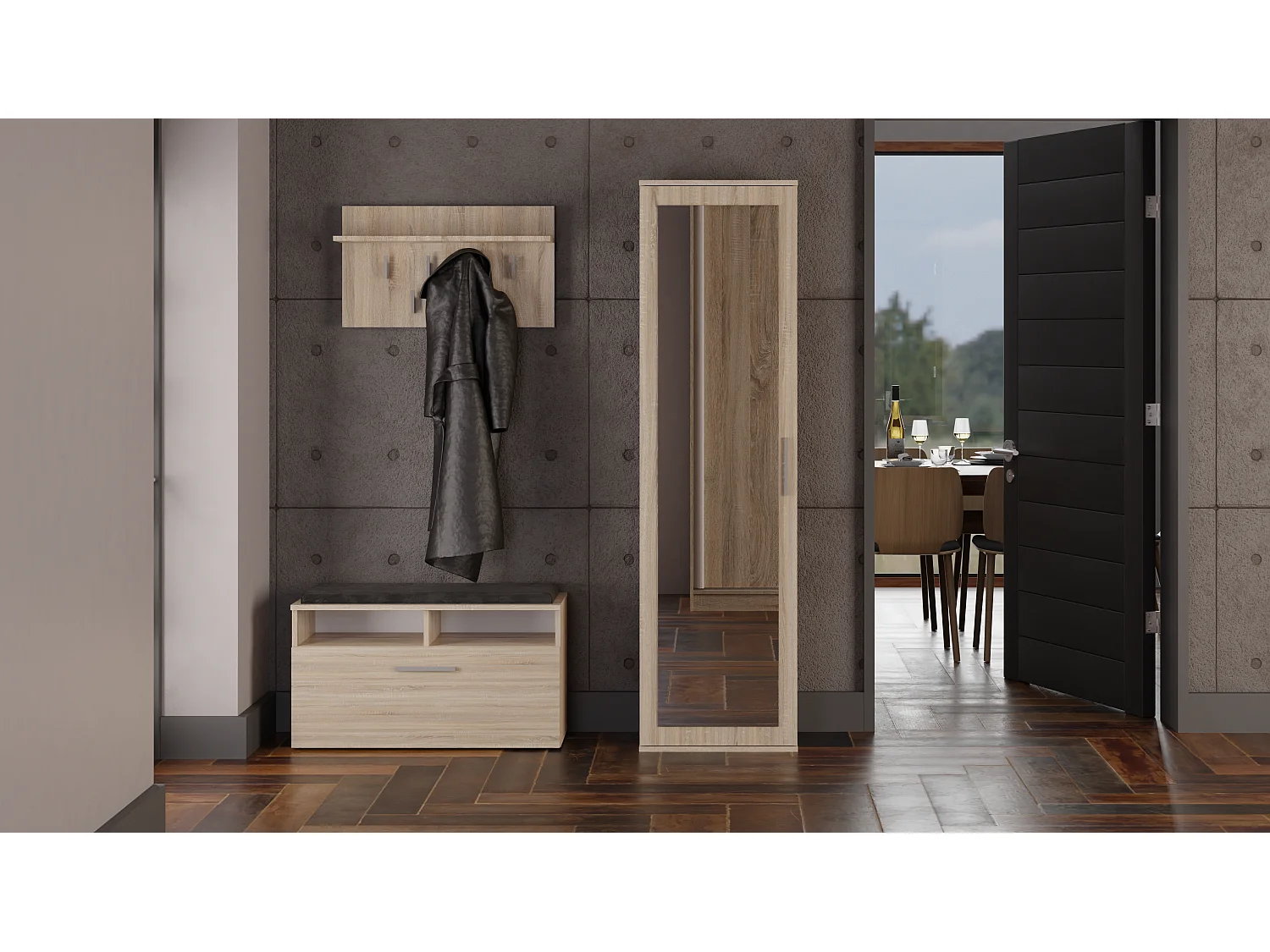 Szafa Duo | Dąb Sonoma|  Nowoczesna Szafa z lustrem | 50x35x180 cm | Przedpokój