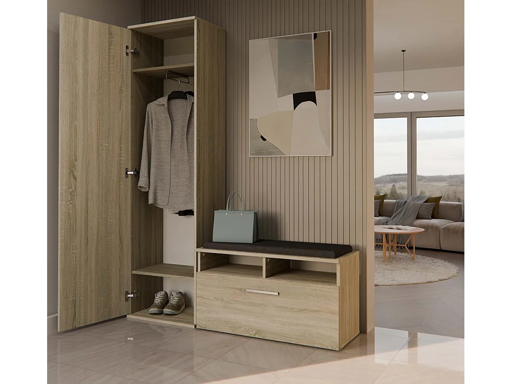 Szafa Duo | Dąb Sonoma|  Nowoczesna Szafa z lustrem | 50x35x180 cm | Przedpokój